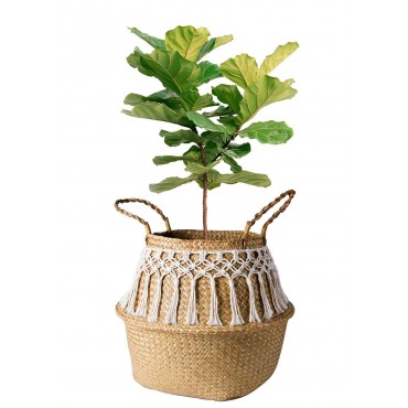 Rattan basket decorated with cotton thread - 3