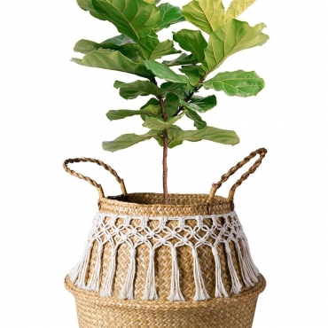 Rattan basket decorated with cotton thread - 3