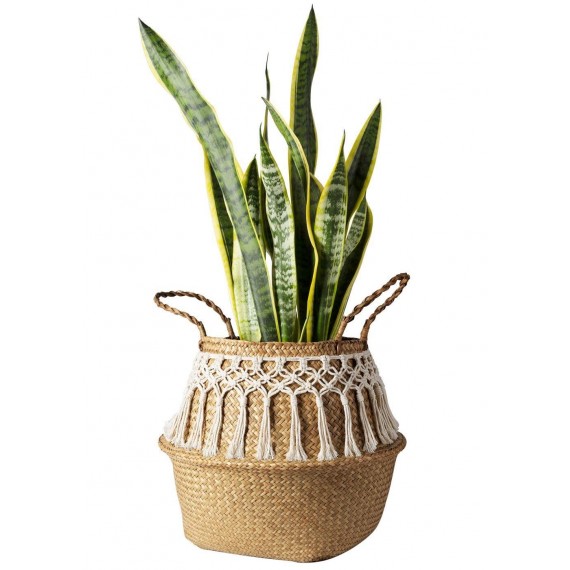 Rattan basket decorated with cotton thread - 4
