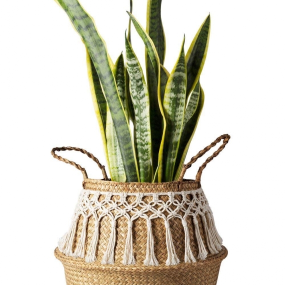 Rattan basket decorated with cotton thread - 4