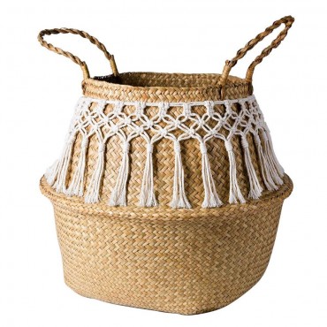 Rattan basket decorated with cotton thread - 5