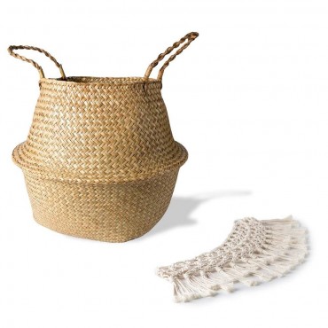 Rattan basket decorated with cotton thread - 6