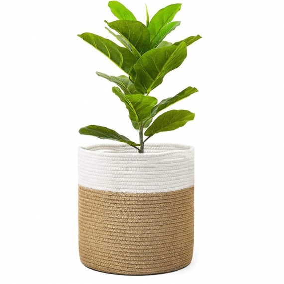 Cache pot osier blanc et beige