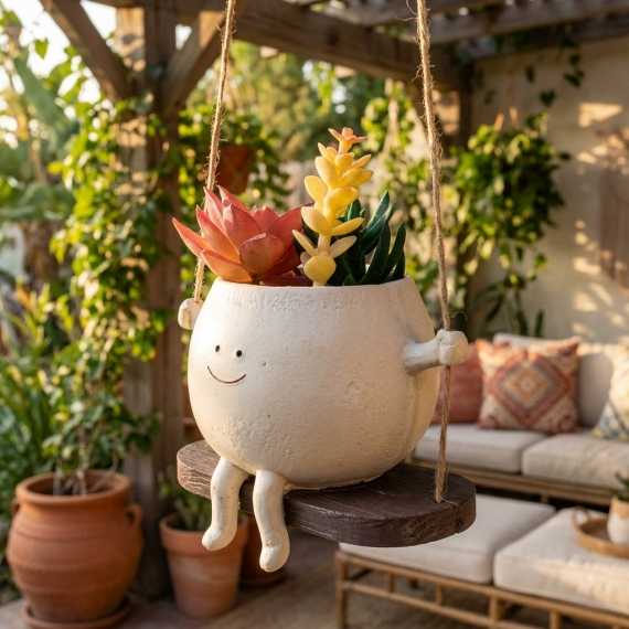 Petit pot sur balançoire sur cache-pot.fr