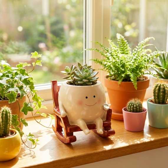 Small plant pot on rocking chair sur cache-pot.fr