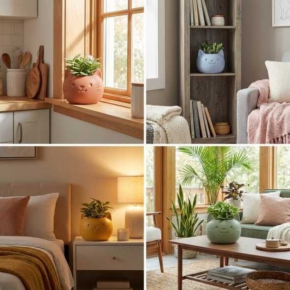 Macetero con forma de cabeza de gato sur cache-pot.fr