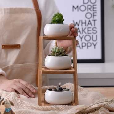 Les 3 pots en céramique et leur plateau en bois - 3 Les 3 pots en céramique et leur plateau en bois - 3