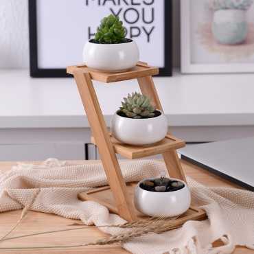 Les 3 pots en céramique et leur plateau en bois - 4 Les 3 pots en céramique et leur plateau en bois - 4